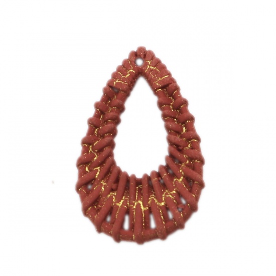 Immagine di Resina Connettore Accessori Goccia Marrone Rosso Intreccio 32mm x 20mm, 10 Pz