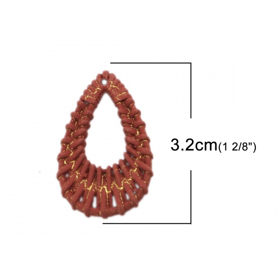 Immagine di Resina Connettore Accessori Goccia Marrone Rosso Intreccio 32mm x 20mm, 10 Pz