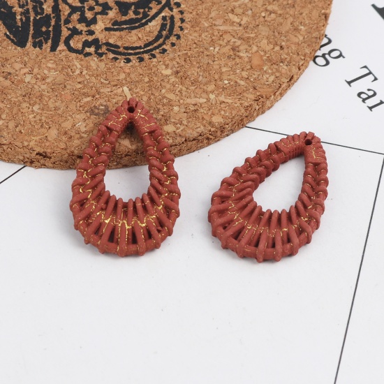 Immagine di Resina Connettore Accessori Goccia Marrone Rosso Intreccio 32mm x 20mm, 10 Pz