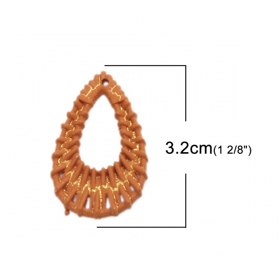 Immagine di Resina Connettore Accessori Goccia Cachi Intreccio 32mm x 20mm, 10 Pz