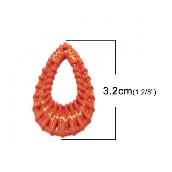 Immagine di Resina Connettore Accessori Goccia Arancione Intreccio 32mm x 20mm, 10 Pz