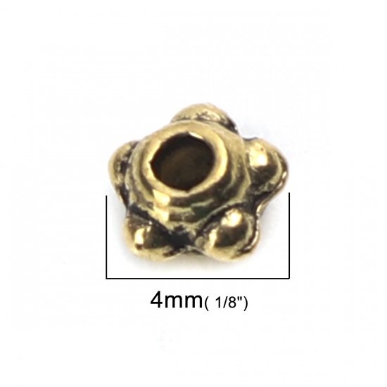 Picture of Zinc Based Alloy Beads Round Gold Tone Antique Gold About 4mm Dia., Hole: Approx 0.9mm, 300 PCs