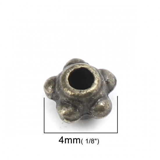 Picture of Zinc Based Alloy Spacer Beads Round Antique Bronze Carved Pattern About 4mm Dia., Hole: Approx 1.1mm, 300 PCs