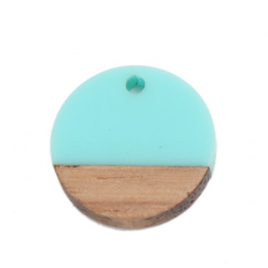 Picture of Resin Wood Effect Resin Charms Round Green Blue 18mm Dia, 5 PCs