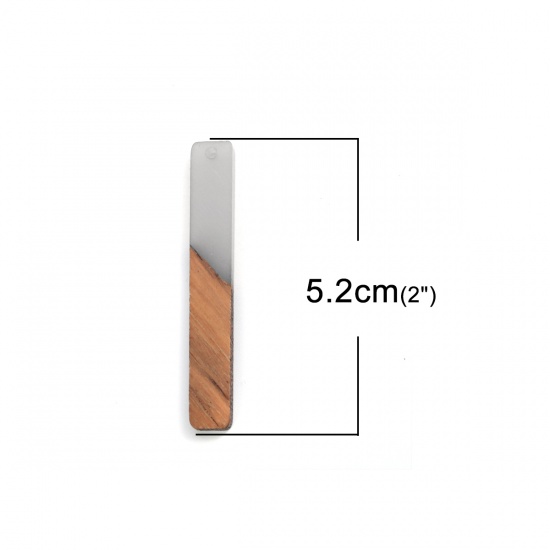 Immagine di Resina Charm Resina Effetto Legno Ciondoli Rettangolo Color Latteo 52mm x 7mm, 5 Pz