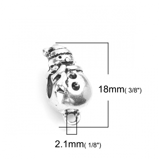 Picture of Zinc Based Alloy Bail Beads Christmas Snowman Antique Silver 18mm x 9mm, 10 PCs