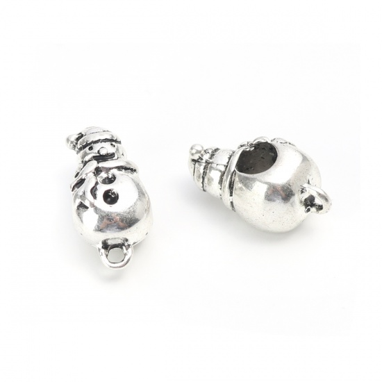 Picture of Zinc Based Alloy Bail Beads Christmas Snowman Antique Silver 18mm x 9mm, 10 PCs