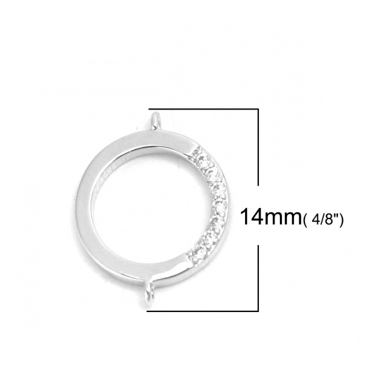 Picture of Brass Micro Pave Connectors Round 18K Real Platinum Plated Hollow Clear Rhinestone 14mm x 11mm, 2 PCs