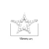 Imagen de Latón Micro Pave Conectores Estrellas de cinco puntos 18K Platino Plateado Hueco Transparente Rhinestone 15mm x 12mm, 2 Unidades                                                                                                                              