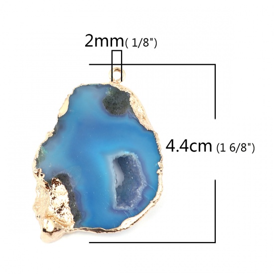 Изображение (Сорт A) Агат ( Природный ) Подвески Бесформенный Позолоченный Синий 44мм x 31мм, 1 ШТ