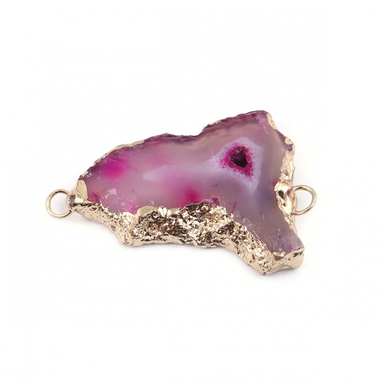 Picture of (Grade A) Agate ( Natural ) Connectors Irregular Gold Plated Fuchsia 43mm x 27mm, 1 Piece