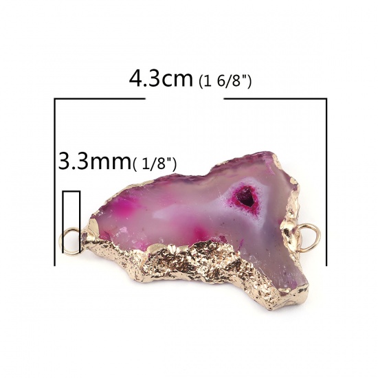Picture of (Grade A) Agate ( Natural ) Connectors Irregular Gold Plated Fuchsia 43mm x 27mm, 1 Piece