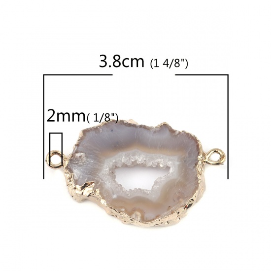 Picture of (Grade A) Agate ( Natural ) Connectors Irregular Gold Plated Khaki 38mm x 26mm, 1 Piece