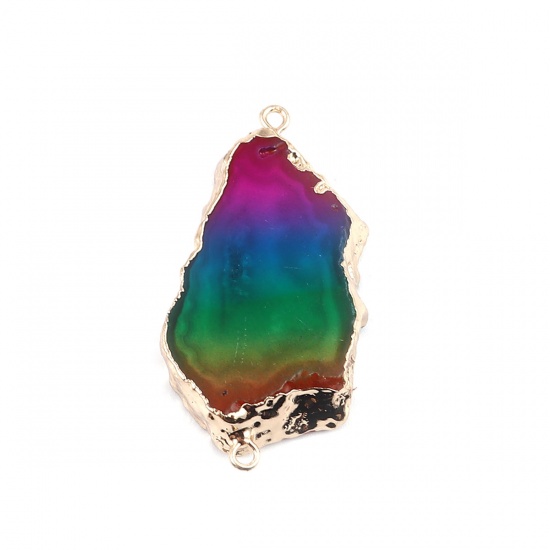 Picture of (Grade A) Agate ( Natural ) Connectors Irregular Gold Plated Multicolor 44mm x 23mm, 1 Piece