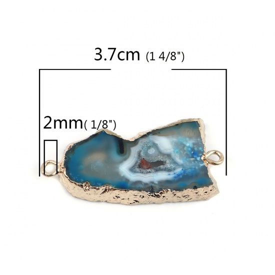 Picture of (Grade A) Agate ( Natural ) Connectors Irregular Gold Plated Deep Blue 37mm x 17mm, 1 Piece