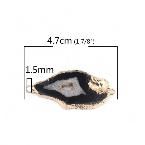 Picture of (Grade A) Agate ( Natural ) Connectors Irregular Gold Plated Black 47mm x 22mm, 1 Piece