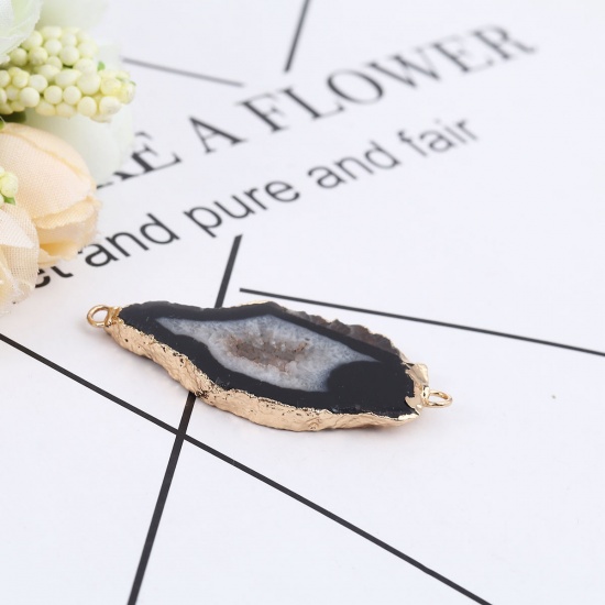 Picture of (Grade A) Agate ( Natural ) Connectors Irregular Gold Plated Black 47mm x 22mm, 1 Piece