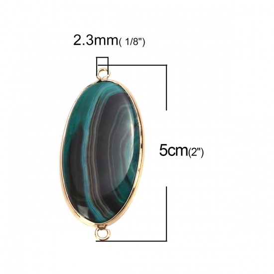 Picture of (Grade A) Agate ( Natural ) Connectors Oval Gold Plated Green 5cm x 2.2cm, 1 Piece