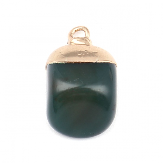Picture of (Grade A) Agate ( Natural ) Charms Rectangle Gold Plated Dark Green 22mm x 14mm, 1 Piece