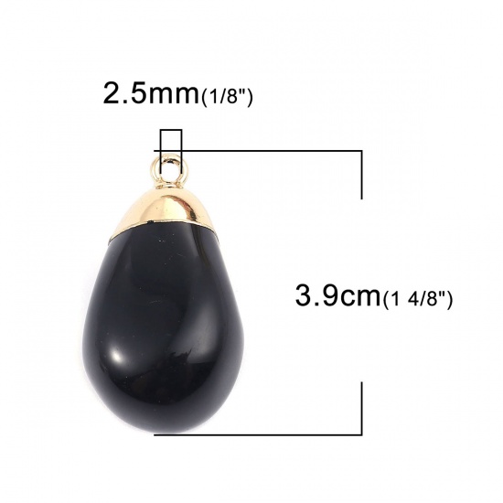 Picture of (Grade A) Agate ( Natural ) Pendants Drop Gold Plated Black 39mm x 21mm, 1 Piece