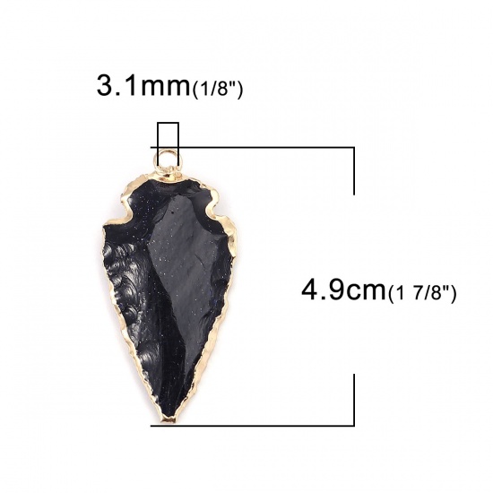 Picture of (Grade A) Agate ( Natural ) Pendants Anchor Gold Plated Black 49mm x 24mm, 1 Piece