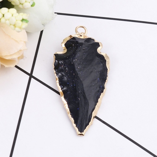 Picture of (Grade A) Agate ( Natural ) Pendants Anchor Gold Plated Black 49mm x 24mm, 1 Piece