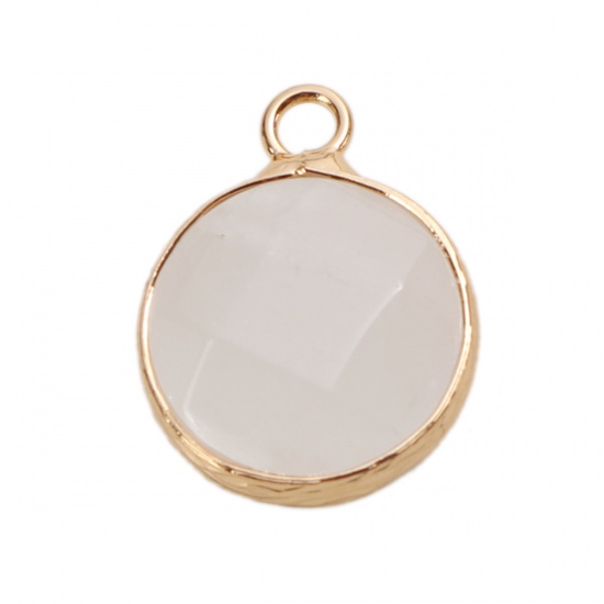 Picture of (Grade A) Agate ( Natural ) Charms Round Gold Plated White Faceted 19mm x 15mm, 1 Piece