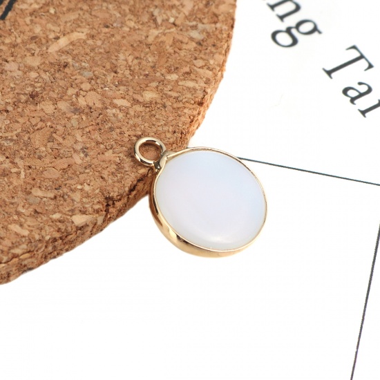 Picture of (Grade A) Agate ( Natural ) Charms Round Gold Plated White 19mm x 15mm, 5 PCs