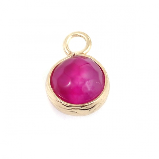 Picture of (Grade A) Agate ( Natural ) Charms Round Gold Plated Fuchsia 14mm x 9mm, 1 Piece