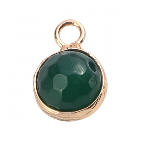 Picture of (Grade A) Agate ( Natural ) Charms Round Gold Plated Green Faceted 14mm x 9mm, 1 Piece