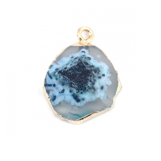 Picture of (Grade A) Agate ( Natural ) Charms Irregular Gold Plated Blue 21mm x 16mm, 1 Piece