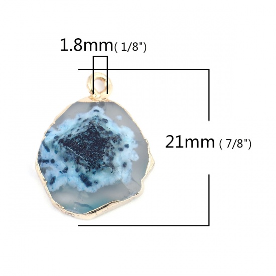 Picture of (Grade A) Agate ( Natural ) Charms Irregular Gold Plated Blue 21mm x 16mm, 1 Piece