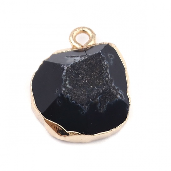 Picture of (Grade A) Agate ( Natural ) Charms Irregular Gold Plated Black 18mm x 15mm, 1 Piece