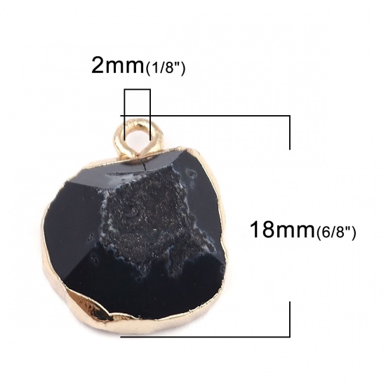 Picture of (Grade A) Agate ( Natural ) Charms Irregular Gold Plated Black 18mm x 15mm, 1 Piece