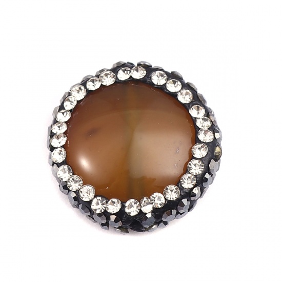 Immagine di (Grado A) Agata ( Naturale ) Perline Tondo Marrone Nero & Trasparente Strass 17mm Dia, Foro: Circa 1.2mm, 1 Pz