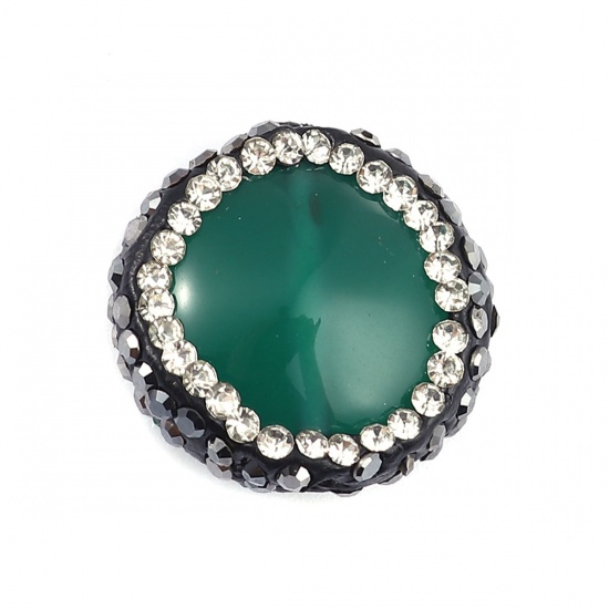 Picture of (Grade A) Agate ( Natural ) Beads Round Green Black & Clear Rhinestone About 18mm x 17mm, Hole: Approx 1.4mm, 1 Piece