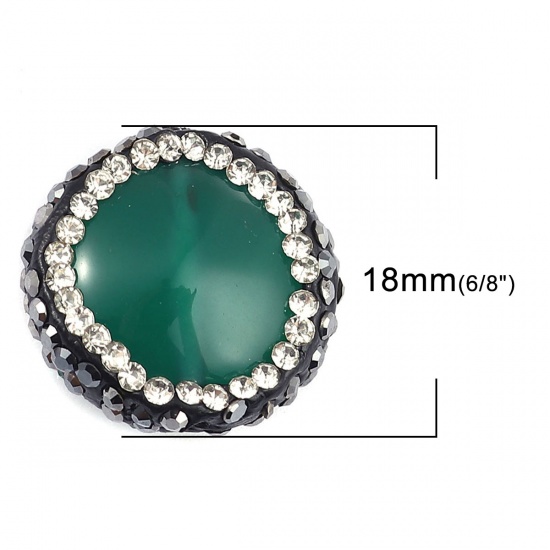Immagine di (Grado A) Agata ( Naturale ) Perline Tondo Verde Nero & Trasparente Strass Come 18mm x 17mm, Foro: Circa 1.4mm, 1 Pz