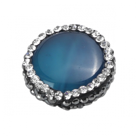 Immagine di (Grado A) Agata ( Naturale ) Perline Tondo Blu Nero & Trasparente Strass 17mm Dia, Foro: Circa 1.1mm, 1 Pz