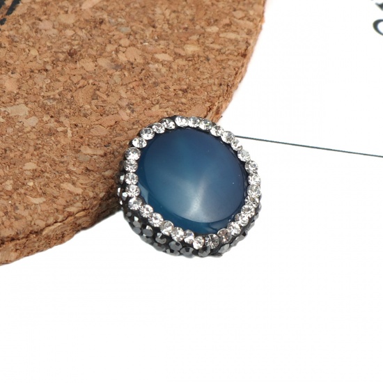 Immagine di (Grado A) Agata ( Naturale ) Perline Tondo Blu Nero & Trasparente Strass 17mm Dia, Foro: Circa 1.1mm, 1 Pz