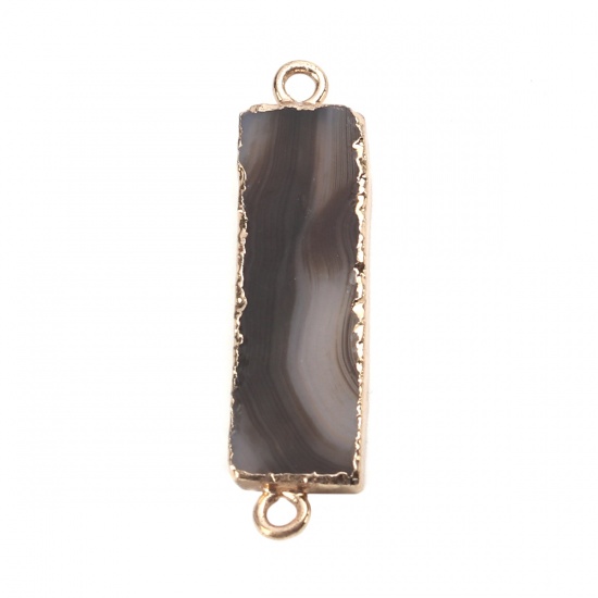 Picture of (Grade A) Agate ( Natural ) Connectors Rectangle Gold Plated Brown 4.5cm x 1.1cm, 1 Piece
