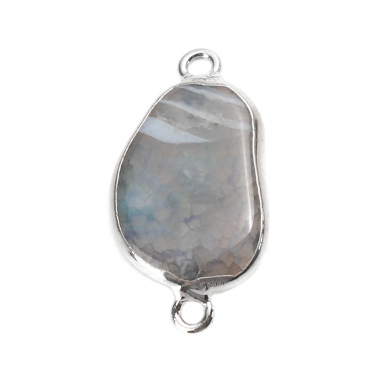 Picture of (Grade A) Agate ( Natural ) Connectors Irregular Silver Tone Gray 34mm x 18mm, 1 Piece