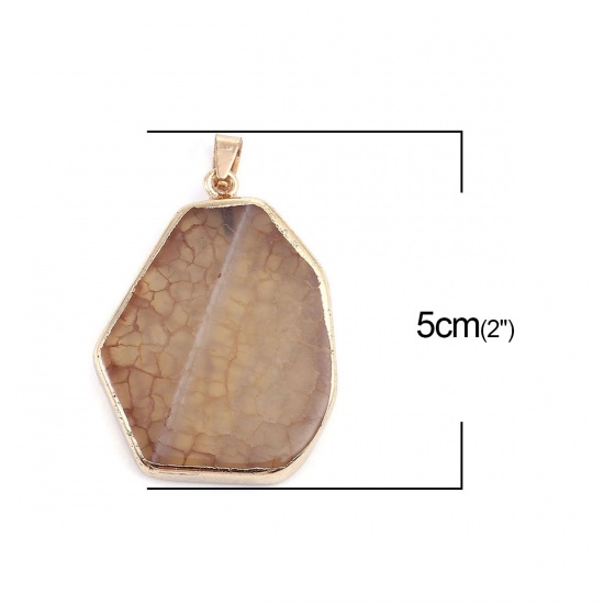 Picture of (Grade A) Agate ( Natural ) Pendants Irregular Gold Plated Coffee 5cm x 33mm, 1 Piece