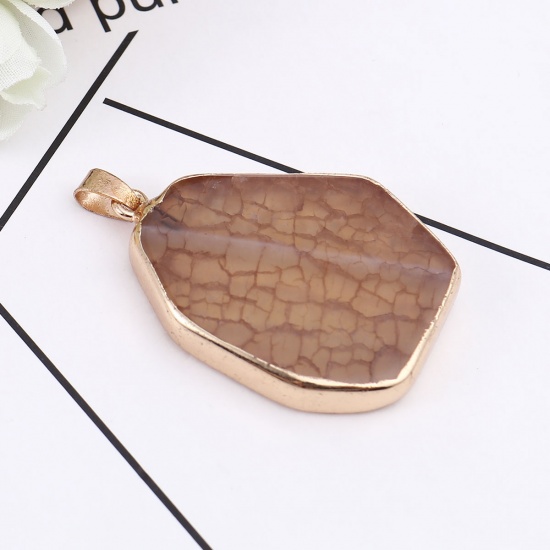 Picture of (Grade A) Agate ( Natural ) Pendants Irregular Gold Plated Coffee 5cm x 33mm, 1 Piece