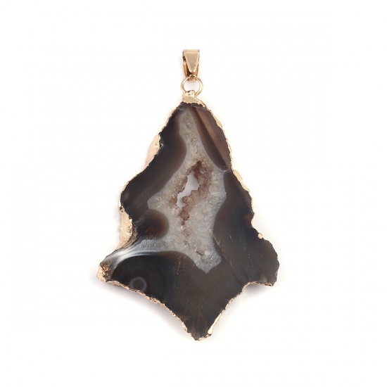 Picture of (Grade A) Agate ( Natural ) Pendants Irregular Gold Plated Coffee 69mm x 40mm, 1 Piece