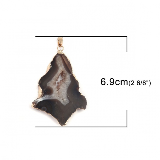 Picture of (Grade A) Agate ( Natural ) Pendants Irregular Gold Plated Coffee 69mm x 40mm, 1 Piece