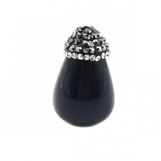 Picture of (Grade A) Agate ( Natural ) Beads Drop Black & Clear Rhinestone About 24mm x 15mm, Hole: Approx 1.9mm, 1 Piece