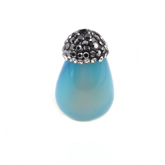 Bild von (Klasse A) Achat ( Natur ) Perlen Tropfen Blau Schwarz & Transparent Strass ca. 24mm x 15mm, Loch:ca. 1.9mm, 1 Stück