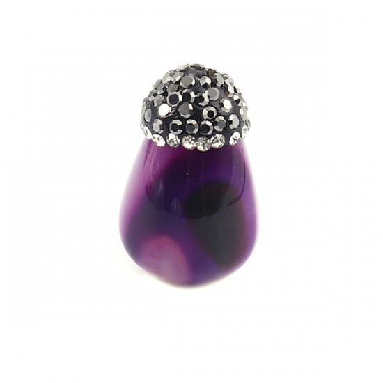 Image de (Classement A) Perles en Agate ( Naturel ) Goutte d'Eau Violet à Strass Noir & Transparent 23mm x 15mm, Trou: env. 1.7mm, 1 Pièce