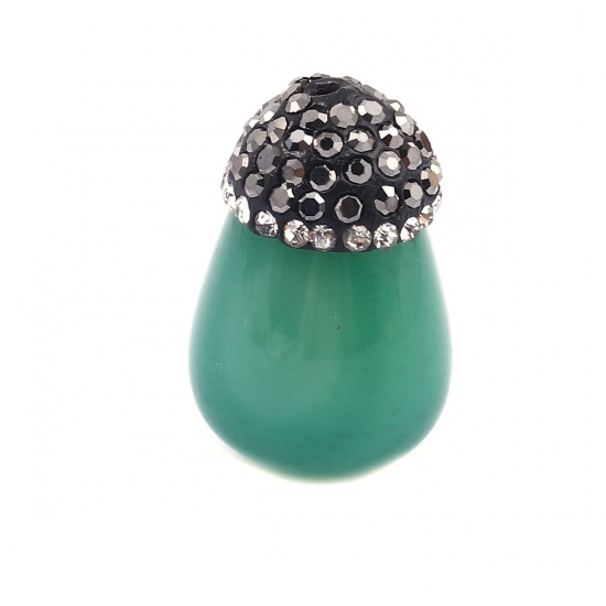 Immagine di (Grado A) Agata ( Naturale ) Perline Goccia Verde Nero Strass Come 24mm x 15mm, Foro: Circa 1.7mm, 1 Pz