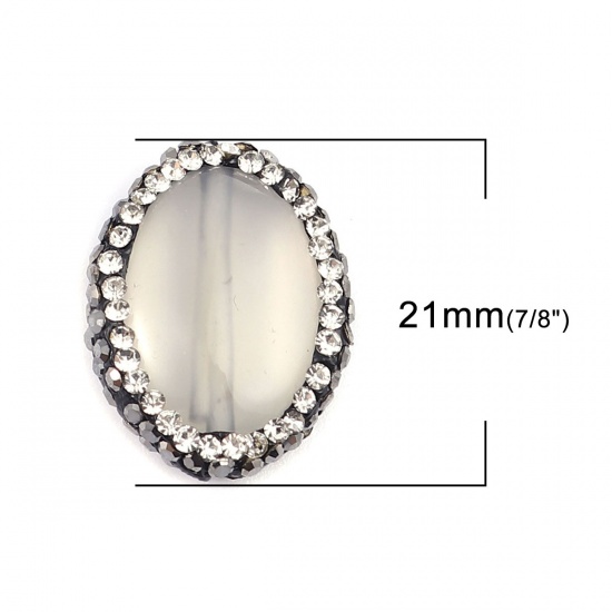 Immagine di (Grado A) Agata ( Naturale ) Perline Ovale Bianco Nero & Trasparente Strass Come 21mm x 17mm, Foro: Circa 1.4mm, 1 Pz